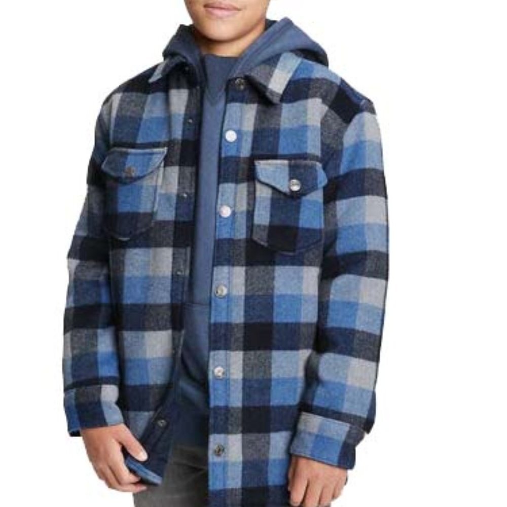 NWT GAP Teen Boys Blue Plaid Check Quilted Shirt Jacket Large L